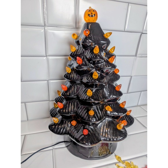 Orangetheory Other - Mr. Christmas Jack-o'-lantern 14" Black Ceramic Halloween Tree With/Orange Bulbs